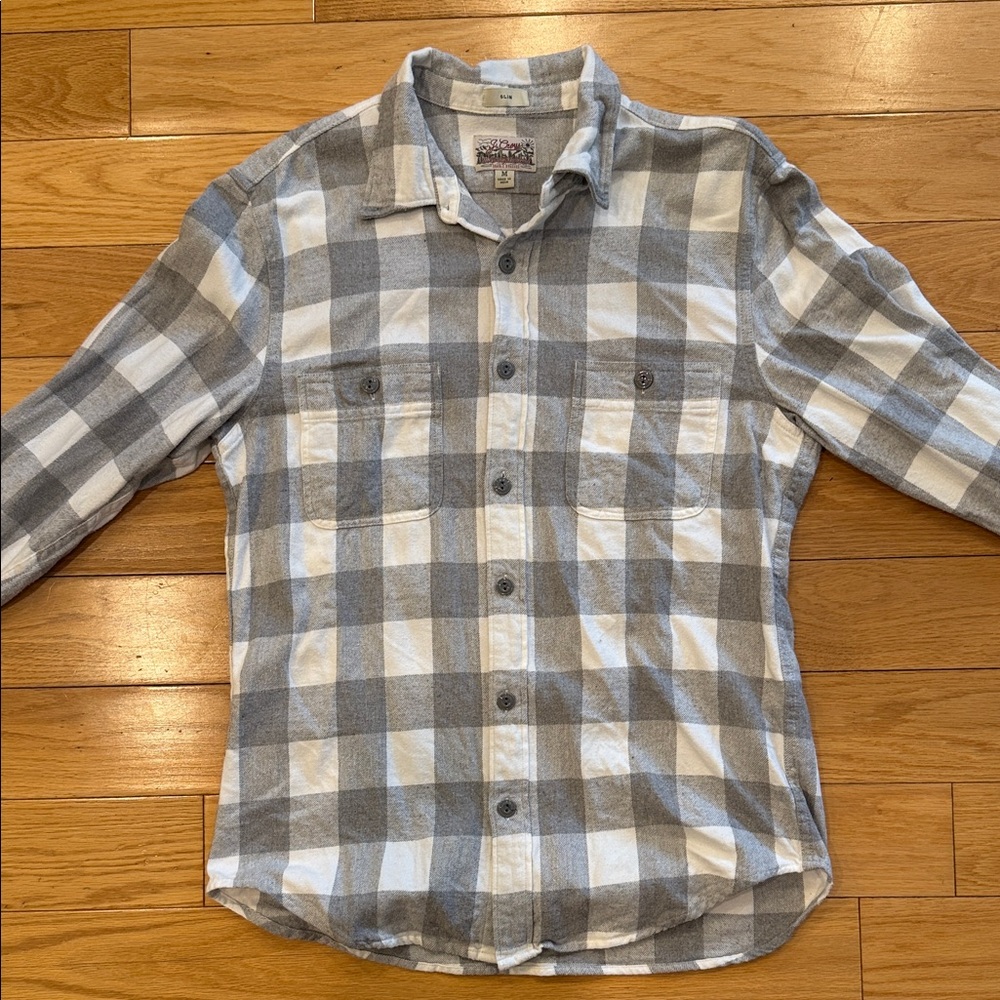 J. Crew Gray and White Plaid Casual Button Down Shirt